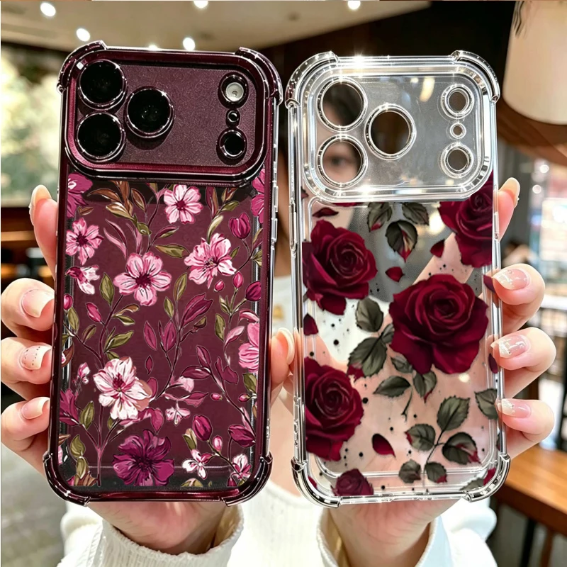 Vintage Floral Pattern Soft Case - Casing dengan Motif Bunga Merah Klasik